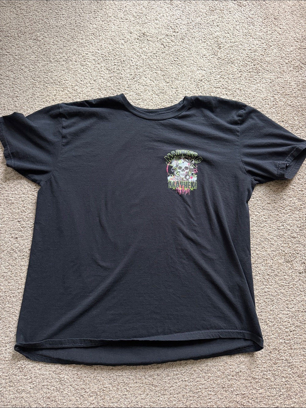 Gildan Black Short Sleeve Tee with Neon Skull Graphic-women